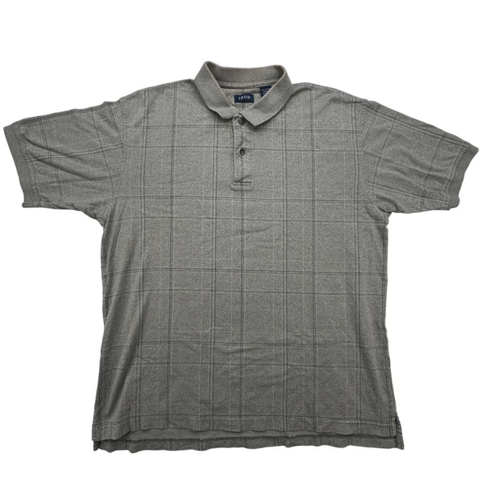 IZOD Shirt Mens Large Polo Short Sleeve Gray Check Pattern Casual Golf